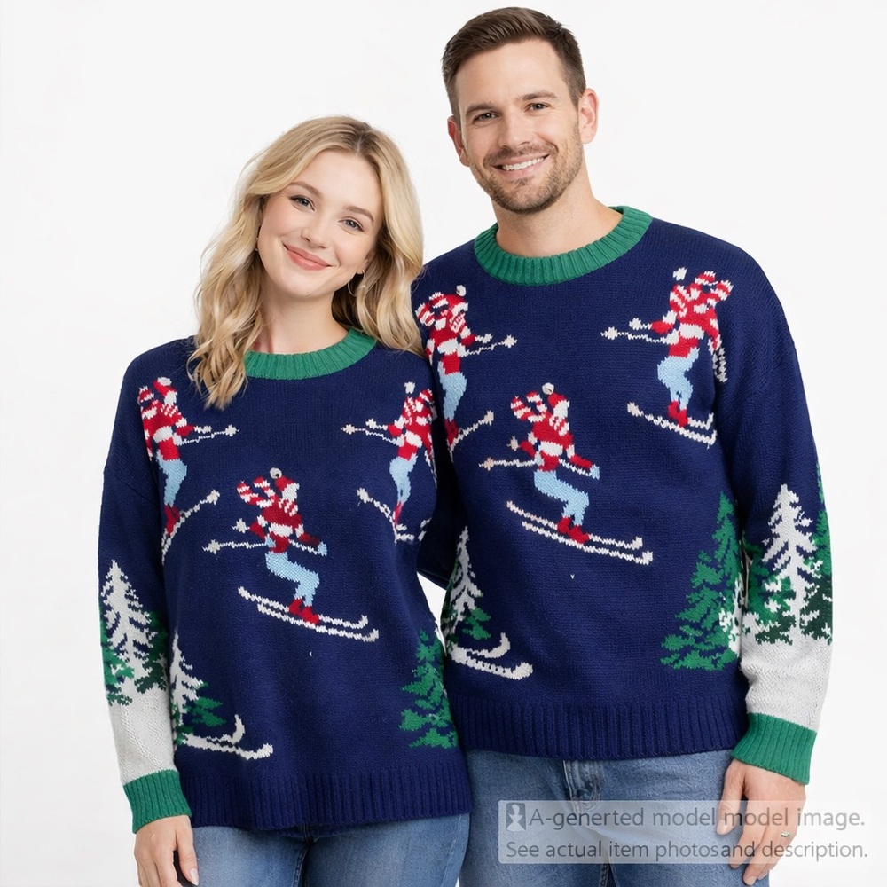 275. 33 Degrees Ski Sweater Women’s L Blue Green Holiday Knit Top L